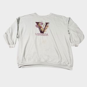 Vintage Venezia Floral Embroidered Sweatshirt XXL 90s Oversized Grandpacore Gray